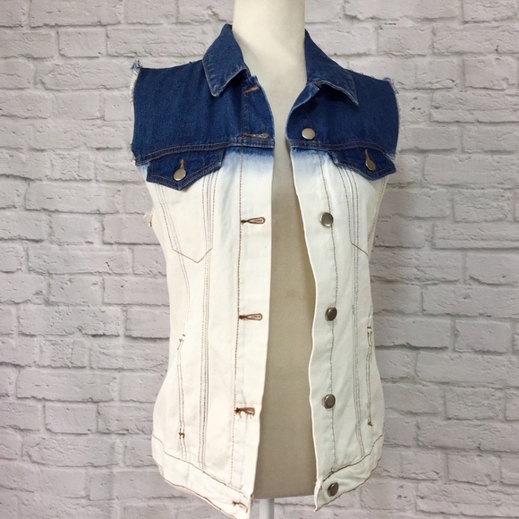Forever 21 Jackets & Blazers - Studded acid dip dye distressed denim jean vest